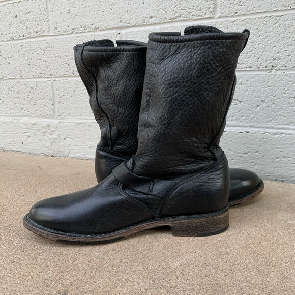 VINTAGE LEATHER // Black Leather Moto Boots // Size 6.5 - Picture 5 of 9